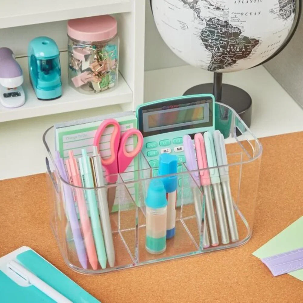 Bliss 5-Compartment Clear Makeup Organizer Bin with Handles for Vanity & Bath